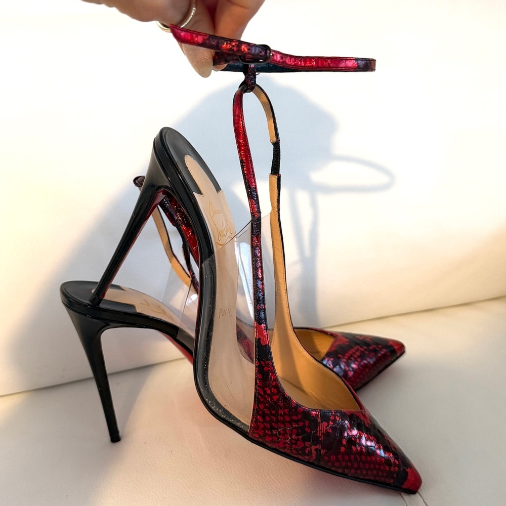 Christian Louboutin Red and Black Patterned Heels - Picture 9 of 10
